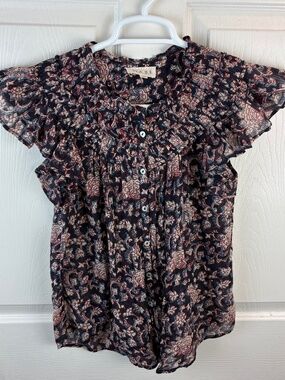 M.A.B.E. Seren Flutter Short Sleeve Button Front Floral Top